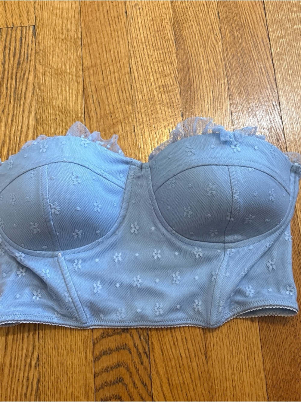 Say What? Light Blue Floral Lace Strapless Bustier